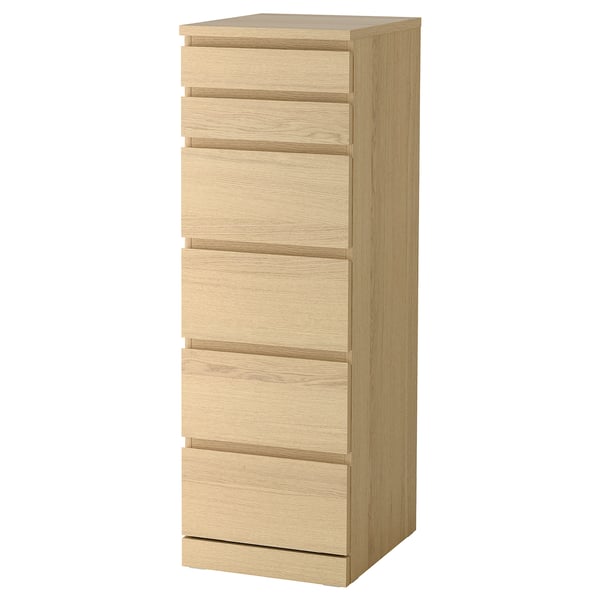 Malm Chest Of 6 Drawers Oak Veneer Mirror Glass 40x123 Cm Ikea