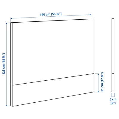A white MALM headboard. Its flat, rectangular, and modern in design, made from particle and fiberboard with a coated finish.