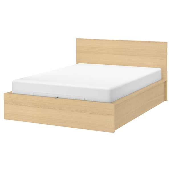 MALM light wood bed with white mattress; simple, modern design.