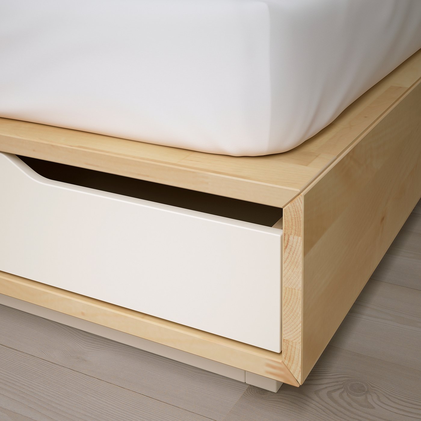 MANDAL bed frame with storage, birch/white, 140x202 cm - IKEA Spain