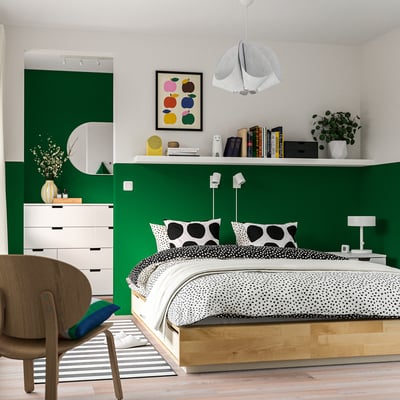 MANDAL Bed frame with storage, birch/white, 160x200 cm