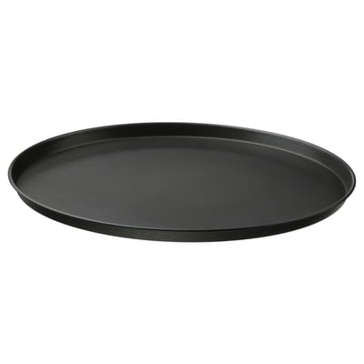 Black round MÅNTAGG pizza pan, galvanized steel with non-stick coating.