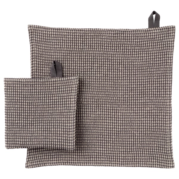 Mariantheres set: 2 gray gingham dish towels, cotton/linen blend, rectangular with hanging loops.