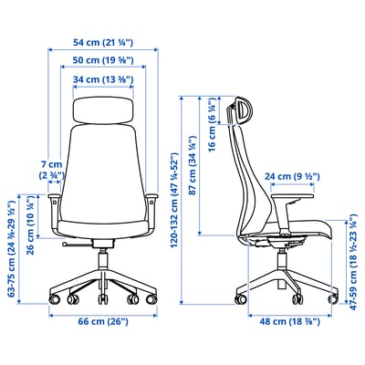 White MATCHSPEL gaming chair; height adjustable, mesh back, armrests, five wheels.