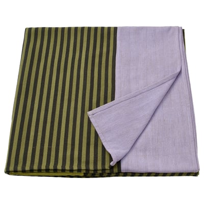Mavinn striped bedspread in purple & green, folded, soft cotton.