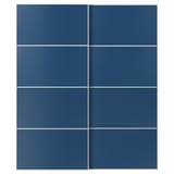 MEHAMN blue sliding glass doors. The rectangle-shaped doors have a minimalist design with a glass panel in a sturdy aluminum frame.
