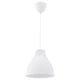 A hanging lamp named MELODI. It is white, featuring a simple dome-shaped design made from polypropylene and polystyrene plastic.
