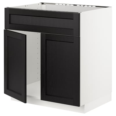 METOD kitchen cabinet with black lerhyttan fronts and beveled edges, two doors and one drawer.