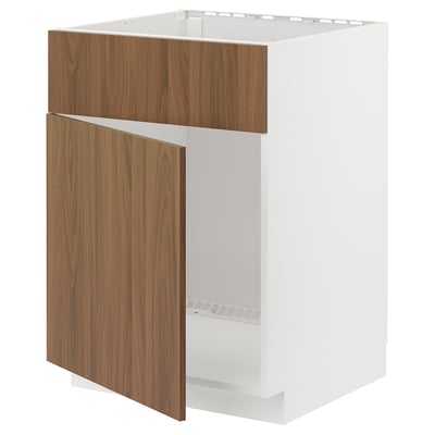 METOD kitchen cabinet with walnut finish. White frame, wooden door.