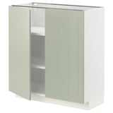 METOD kitchen cabinet in green with white interior, square shape, two doors, adjustable shelves.