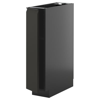 Black modern cabinet with sleek, matte finish and simple handle, part of ikeas METOD kitchen system.