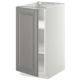 An ikea METOD kitchen base cabinet in off-white with a grey bodbyn door, featuring a traditional style and adjustable shelves.