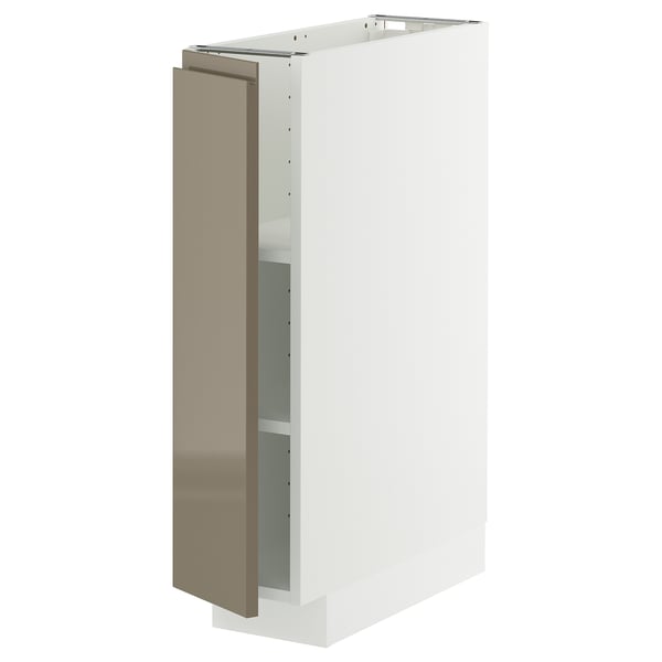White METOD kitchen cabinet, high gloss dark grey-brown door, sleek modern design.