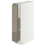 White METOD kitchen cabinet, high gloss dark grey-brown door, sleek modern design.