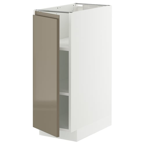 White METOD kitchen cabinet with high-gloss dark grey-brown door.