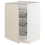 White METOD kitchen cabinet, beige door, wire shelves.