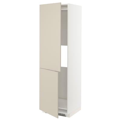 Beige METOD kitchen cabinet with white frame, rectangular shape, smooth design.
