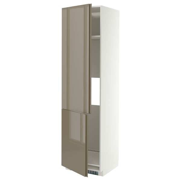 METOD High cab f fridge/freezer w 2 doors, white/VOXTORP high-gloss dark grey-brown vertical, 60x60x220 cm