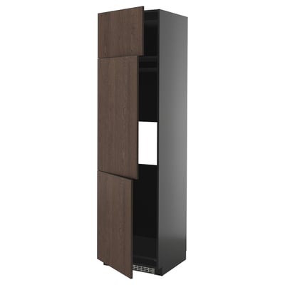 METOD kitchen unit, tall, dark brown wood, adjustable shelf.