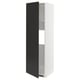 A white METOD kitchen cabinet with a black door, featuring a sleek and modern design. It has a single adjustable shelf inside and snap-on hinges.
