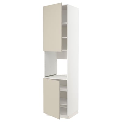 A beige METOD kitchen cabinet with adjustable shelves and a modern design.