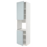 METOD kitchen cabinet in high-gloss grey-blue with two open storage sections.
