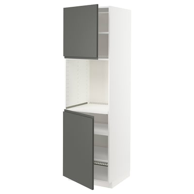 Modern dark grey METOD cabinet with adjustable white shelves, sleek design.