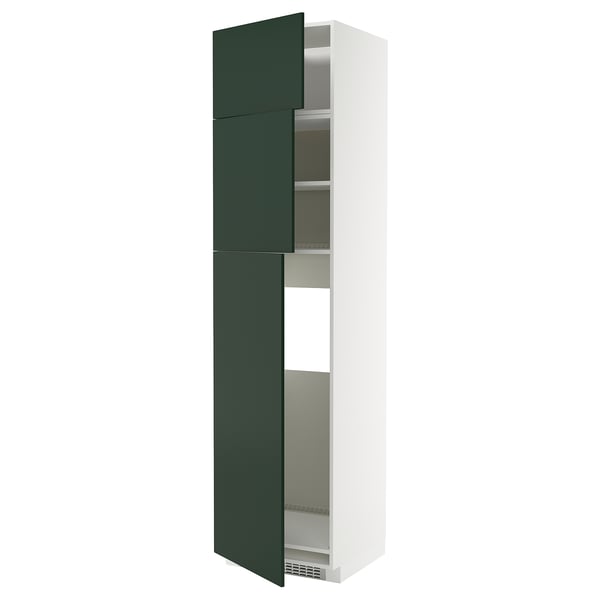 METOD kitchen cabinet, tall white with green door, modern style.