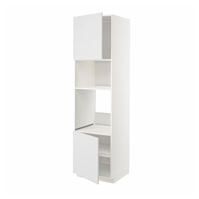White METOD kitchen cabinet, tall with open door, adjustable shelf.