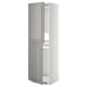 Tall white storage cabinet with grey doors, adjustable shelves, and bevelled edges.