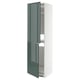 A modern, white METOD kitchen cabinet with high-gloss grey-green doors. It has an adjustable shelf and a sleek, rectangular design.