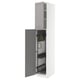 White and grey cabinet, open showing interior shelves and hooks, modern clean design.