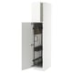 METOD white kitchen cabinet with pull-out organizers.
