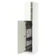 Ikea METOD white cabinet, open showcasing shelves and pull-out organizers.