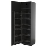 An open black ikea METOD kitchen cabinet with multiple pull-out shelves.