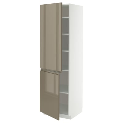 White METOD kitchen cabinet with glossy brown doors and handles.