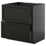 METOD kitchen unit in dark grey. Square, with two large drawers featuring beveled edges and tempered glass tops.