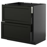 Black METOD kitchen cabinet with two beveled drawers, sleek and modern design.
