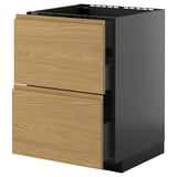 A modern kitchen cabinet named METOD with wooden oak fronts and two drawers.