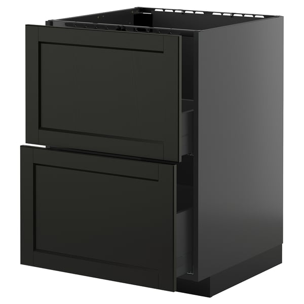 Black wooden kitchen cabinet with two large drawers, modern design.