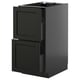Black stained wooden kitchen cabinet with two drawers and a large door.