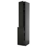 METOD black cabinet; tall, slim, wooden dark finish, adjustable shelf, modern design.