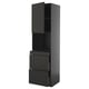 Modern black kitchen cabinet with one shelf, two drawers, sleek high-gloss finish.