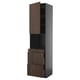 METOD tall kitchen unit, dark brown wood, gray sides, 3 shelves, 2 drawers.