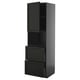 Image shows a tall black kitchen storage unit. It has a cabinet and two drawers with beveled edges.