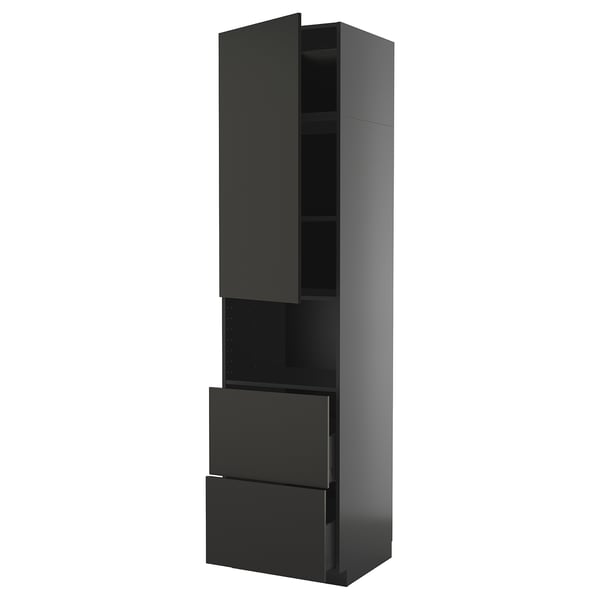A black ikea METOD kitchen cabinet with a modern design, featuring a door and two drawers.