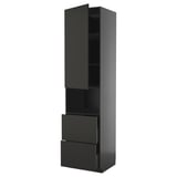A black ikea METOD kitchen cabinet with a modern design, featuring a door and two drawers.