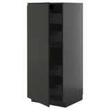 Black matte METOD kitchen cabinet with smooth handle and adjustable shelves.
