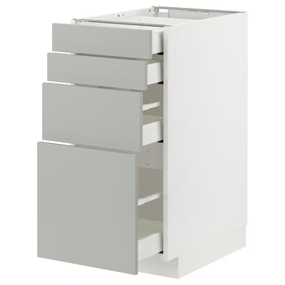 METOD white cabinet with grey drawers, modern clean design.