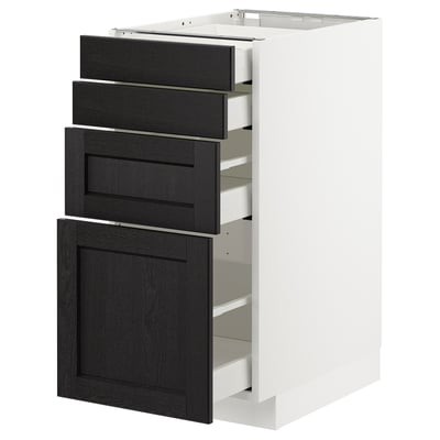 Ikea METOD kitchen unit. White base, black stained drawers and door. Traditional design.